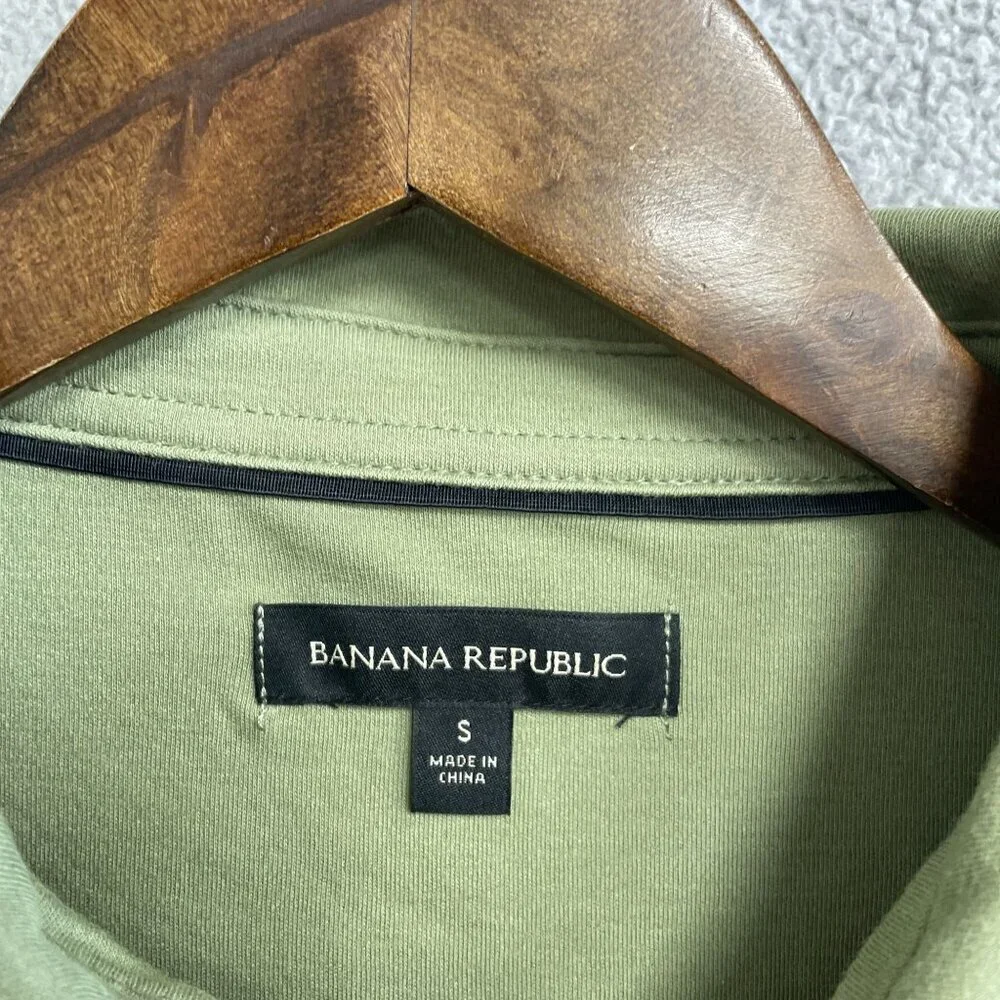 NEW Banana Republic Men's S Long Sleeve Luxe Touch Polo Shirt Green Cotton